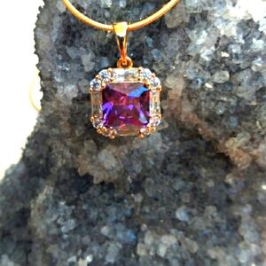 Amethyst & Cubic Zirconia 18k Gold Plated Necklace.